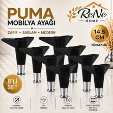 Rene Home 14,5 cm Puma Mobilya Ayağı (8 Adet Siyah-Krom) Robot Süpürge Uyumlu Baza,koltuk,tv Ünitesi,mobilya ,dolap Ayağı