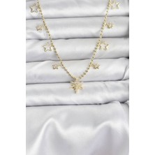 Pirinç Gold Renk Zirkon Taşlı Kutup Yıldızı Model Kadın Kolye 5886 - HBSBRD6029-3522