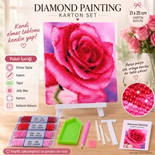 5d Elmas Boyama Seti 21X25 cm Gül Desenli Diamond Painting Hobi Seti Standlı