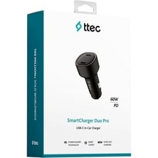 TeknoKapsül Smartcharger Duo Pd 60W Araç Hızlı Şarj Aleti Usb-C+Usb-C Siyah