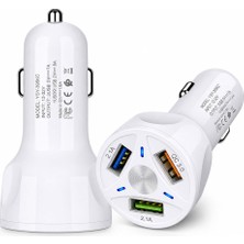 BK Teknoloji Qc 3.0 3 USB 7A LED Işıklı Araç Şarj Adaptörü 12V-24V Beyaz