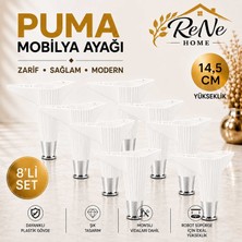 Rene Home 14,5 cm Puma Mobilya Ayağı (8 Adet Beyaz-Krom) Robot Süpürge Uyumlu Baza,koltuk,tv Ünitesi,mobilya ,dolap Ayağı