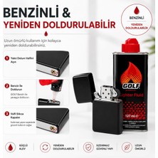 Noir Noır Classic Siyah Metal Benzinli Çakmak – Yeniden Doldurulabilir Klasik Kapaklı Çakmak + 127 ml Benzin Hediye