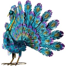 Brf Store Fhm-Prıme Alpine Corporation JUM232 Metal Tavus Kuşu Bahçe Heykeli, 81X30X58 Cm, Çok Renkli