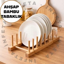 İnfeta Bambu Tabaklık 6 Bölmeli Ahşap Tabak Standı ve Kapak Düzenleyici- Tazgah Üstü Organizer 6'lı Tabaklık & Bulaşıklık