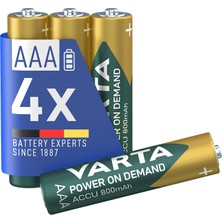 Brf Store Fhm-Prıme Varta Aaa Piller, Şarj Edilebilir, 4 Adet, Power On Demand Şarj Edilebilir Pil, 800 Mah Ni