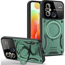 Aslanoğlu Store Xiaomi Redmi 12C Kılıf Joy Lens Standlı Kapak - Koyu Yeşil