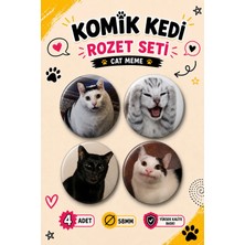 Mashspot Komik Kedi Rozet Seti 4'lü #2, 58 mm Cat Meme Rozetleri, Çanta ve Kıyafet Rozeti