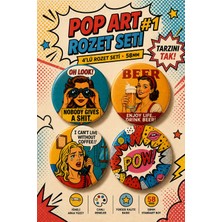 Mashspot 4’lü Retro Pop Art Rozet Seti 58 mm Renkli Vintage Tasarım #1 Çanta Ceket Aksesuar Rozet