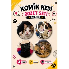 Mashspot Komik Kedi Rozet Seti 4'lü #1, 58 mm Cat Meme Rozetleri, Çanta ve Kıyafet Rozeti
