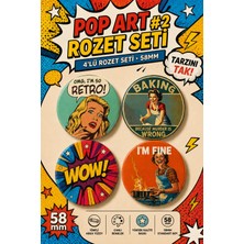 Mashspot 4’lü Retro Pop Art Rozet Seti 58 mm Renkli Vintage Tasarım #2 Çanta Ceket Aksesuar Rozet