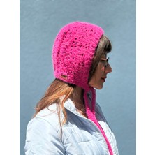 Daldan Dala Pembe El Örgüsü Pullu Balaclava Başlık