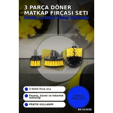 Techora Sale 3 Parça Döner Matkap Fırçası Seti - Küvet Duşakabin Araba Tekerlek Koltuk Temizlik Aparatı B