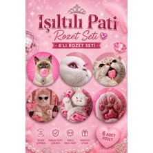 Mashspot Pembe Işıltılı 6’lı Kedi Rozet Seti – 58 mm Pembe Kedi Temalı Rozet Seti