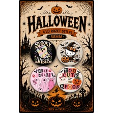 Mashspot Halloween 4'lü 58 mm Rozet Seti #2 | Cadılar Bayramı Temalı Kawaii Kedi Hayalet Rozet | Çanta Mont Ceket Aksesuarı