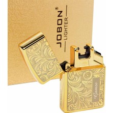 Isme Özel Jobon Metal Desenli Elektirkli Çakmak USB Şarjlı Gold M2