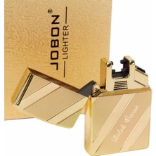 Isme Özel Jobon Metal Desenli Elektirkli Çakmak USB Şarjlı Gold M1