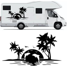 PINAXAR Palmiye ve Yunuslar Kamp Karavan Sticker A+Kalite 120 x 60 cm Dayanıklı