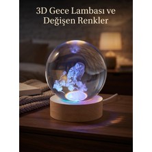 Margo Toys 3D Baykuş Figürlü Kristal Küre Renk Değiştiren Ahşap Tabanlı Gece Lambası