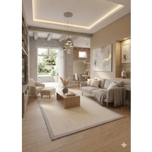 Nevmahall Modern Tasarımlı Gri Kumaş Bordürlü Sisal Dokuma Halı Krem