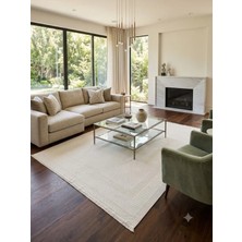 Nevmahall Makinede Yıkanabilir Çerçeveli Bukle Dokulu Wool Sisal Halısı Krem