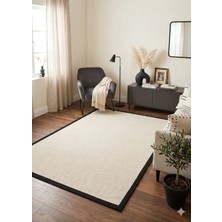 Nevmahall Modern Tasarımlı Kumaş Bordürlü Sisal Dokuma Halı Krem