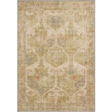Nevmahall Yıkanabilir Dokuma Taban Elista Vintage Serisi Yeşil Damask Desenli Şönil Salon Halısı