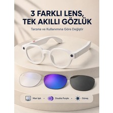 Zenviaa Beyaz Akıllı Kamera Gözlüğü Fotoğraf Video Çekimli Yapay Zeka Destekli Bluetooth Ço