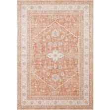 Nevmahall Yıkanabilir Dokuma Taban Elista Vintage Serisi Terra Eskitme Madalyon Desenli Şönil Salon Halısı