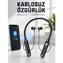 Zenviaa Kablosuz Bluetooth Boyun Kulaklığı 10 Metre Menzilli Mikrofonlu Ses Kontrollü Uzun Kulla