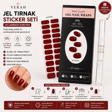 Verah Bordo Koyu Kırmızı Jel Tırnak Sticker Seti 20 Adet Uv/led Tırnak Etiketi + Remover Kalem Hediyeli
