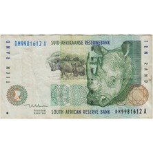 Banknoting Güney Afrika 10 Rand 1999 Çok Temiz.