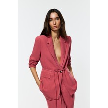 Allbucks Lefties Keten Içerikli Beli Bağlamalı Rustik Blazer Ceket ABLFT00010