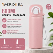 Veroksa Siply 600 ml Çelik Su Matarası – 304 Paslanmaz Çelik, Kilitli Düğmeli Renkli Suluk, Çocuk ve Yetişkin