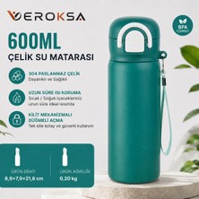 Veroksa Siply 600 ml Çelik Su Matarası – 304 Paslanmaz Çelik, Kilitli Düğmeli Renkli Suluk, Çocuk ve Yetişkin