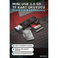 Mini USB 3.0 Sd Tf Kart Okuyucu Hub Adaptör - 1 Adet Kompakt Veri Aktarıcı Pc Tablet Için BX-313517