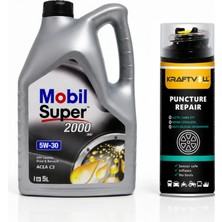 Mobil Süper 2000 Xe Acea C3 5W-30 Dpf Motor Yağı 5 Litre + Lastik Tamir Kiti 400 ml