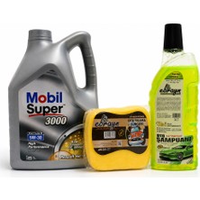 Mobil Süper 3000 Formula R 5W-30 Motor Yağı 5 Litre + Oto Şampuan 1000 ml + Yıkama Süngeri