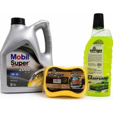 Mobil Süper 2000 Xe Acea C2 5W-30 Dpf Motor Yağı 4 Litre + Oto Şampuan 1000 ml + Yıkama Süngeri