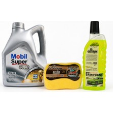 Mobil Süper 3000 0W-20 Tam Sentetik Motor Yağı 4 Litre + Oto Şampuan 1000 ml + Yıkama Süngeri