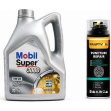 Mobil Süper 3000 0W-20 Tam Sentetik Motor Yağı 4 Litre + Lastik Tamir Kiti 400 ml