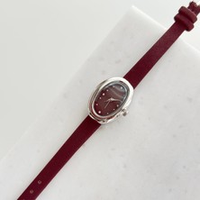 Vesce Atelier Rise Deri Kordon Bordo Gümüş Saat