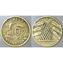 Banknoting Almanya 10 Rentenpfennıg 1924 A Harfi= Berlin Darbı. Weımar Cumhuriyeti Dönemi