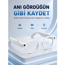 Gees Global Beyaz Bluetooth Akıllı Gözlük Dahili Kameralı Fotoğraf Video Kayıt Yapay Zeka Çeviri Dokunma