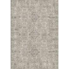 Saraz Halı Miras Vintage Krem Gri Etnik Madalyon Desenli Baskı Şönil Halı Kaymaz Taban Salon Oturma Odası Yatak Odası Halısı SH11