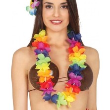 TeknoKapsül Hawaii Çiçekli Boyun Kolyesi - Renkli Tropikal Parti Leisi