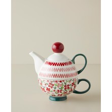 English Home Country Bloom New Bone China Demlik Seti 380 – 260 ml Bordo-Yeşil