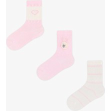 Penti Kız Çocuk Pembe Little Pink Bunny Tavşan Desenli Pamuklu 3 Çift Soket Çorap