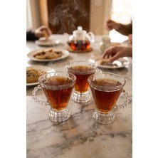 Evyeri 3'lü 180 ml Boncuk Kulplu Kristal Cam Kupa Seti – Kalın Cam Şeffaf Kahve Kupası – Dekoratif Latte, Cappuccino, Türk Kahvesi ve Bitki Çayı Bardağı – 8 x 9 cm