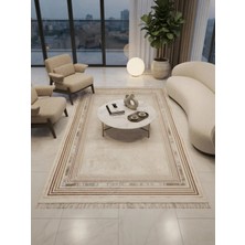 Modamax Indigo ID005T Krem Bej Klasik Çerçeveli Desen Akrilik Iplik Tozuaz Pamuk Taban 200X290(6M2) Dokuma Halı